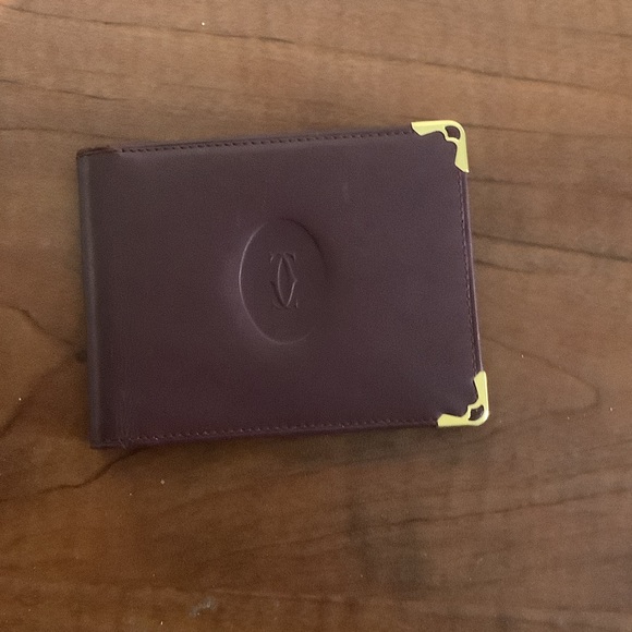 Cartier Burgundy Money Clip with Gold Corners - Picture 1 of 3
